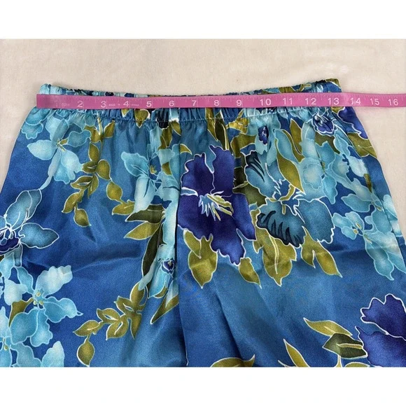 Vintage California Dynasty Blue Floral Satin Pajama Lounge Set Top Pants Medium - Picture 13 of 16